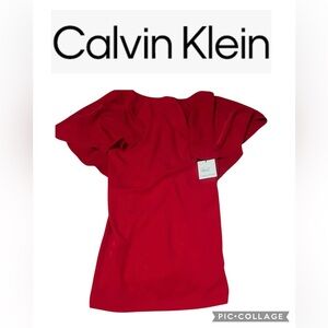 Calvin Klein Red Ruffled Midi Dress
